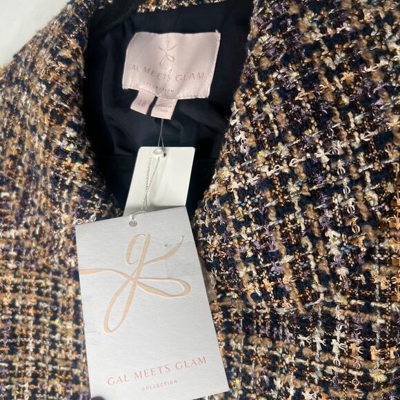 Gal Meets Glam Tweed Cropped Navy & Gold Blazer Size 18 - Picture 6 of 10